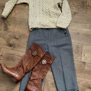 LOFT Black Wool Herringbone Cropped Pants (Lined)